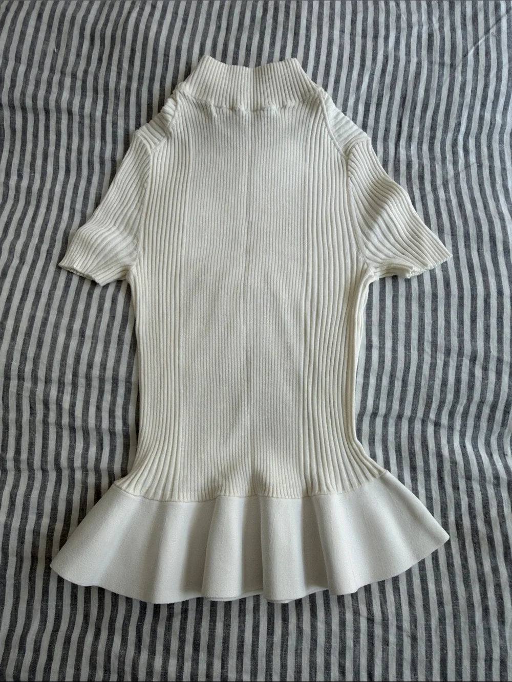 Alexander Wang Cream Ribbed Peplum Short-Sleeve Top